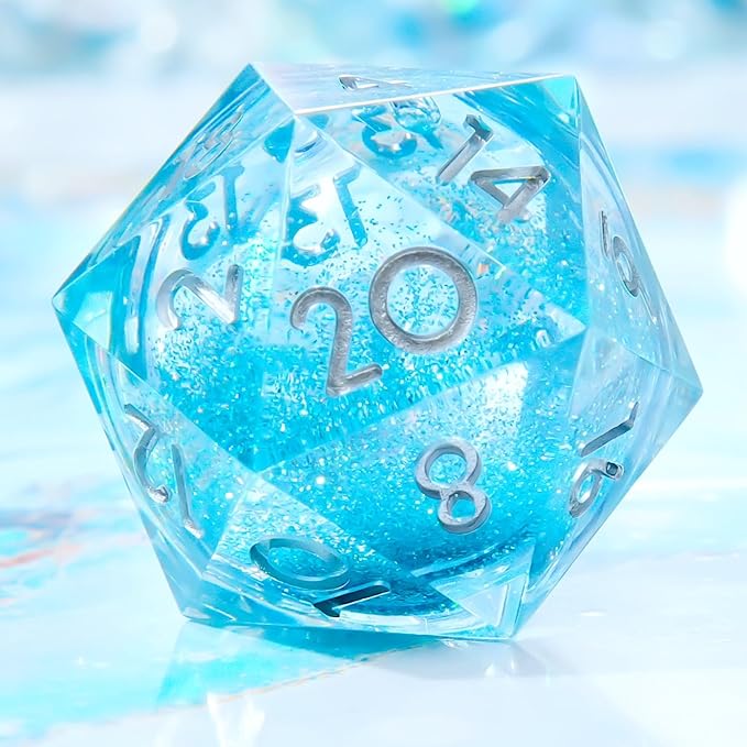 Single Liquid core D20 Dice-22MM 20 sideds Resin Sharp Edged Resin Dice for Dungeons and Dragons, RPG, Polyhedral D&D Dice, Roleplaying Games MTG Table Games(Teal)