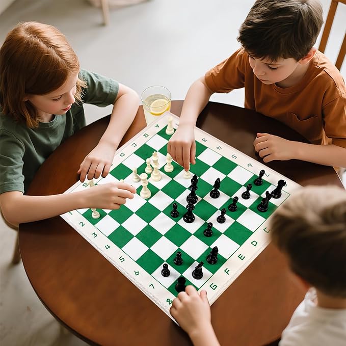 Professional Tournament Chess Set with Red and White Board 19.7 * 19.7, Green and White Pieces, Standard Size, Classic Strategy Game