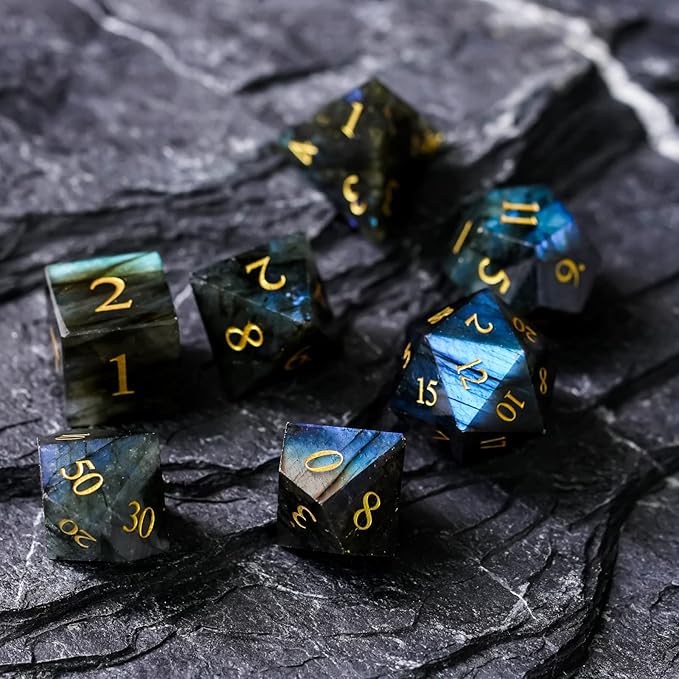 UDIXI Gemstone DND Dice Set, 7PCS Natural Stone D&D Dice Polyhedral Dice with Gift Case for Dungeons and Dragons Role Playing Games and Other Tabletop Games (Labradorite)