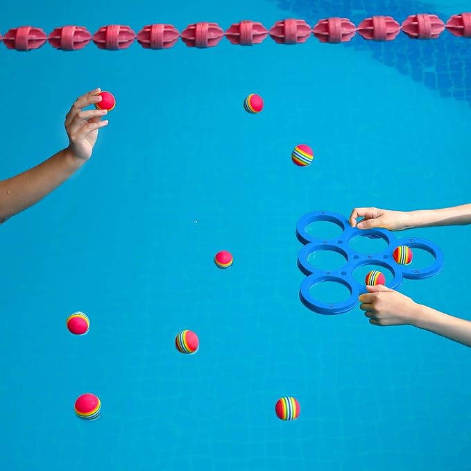 Hiboom Pool Game with Score, Combo Foam Pool Floats with 10 Colorful Tossing Balls, Toss Game Swimming Party Toys Accessories for Family Par, Dive Rings(Triangle)