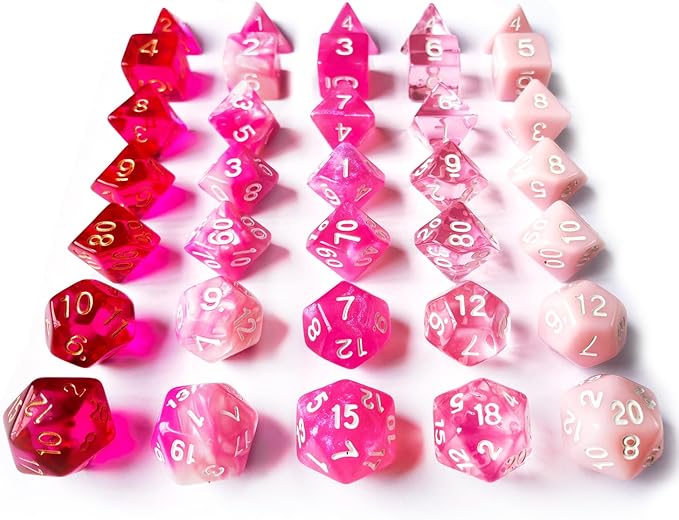 Bescon Polyhedral RPG Dice Full 35pcs Blossom Set, DND Role Playing Game Dice 5X7pcs