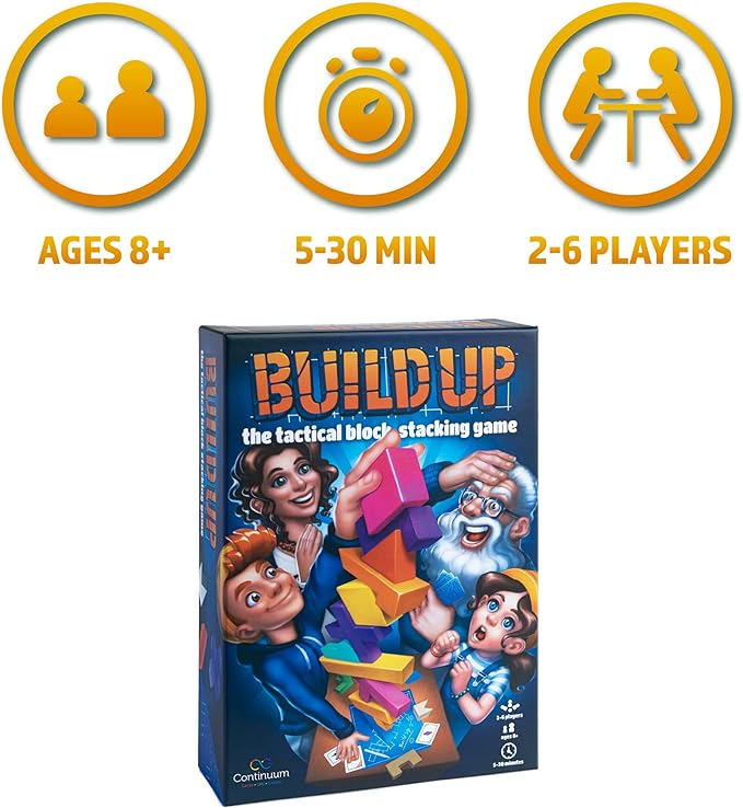 Continuum Games Build Up: The Classic Block Stacking Game 20 Block Tumbling Tower Balancing Game 2-6 Players Ages 8 and Up
