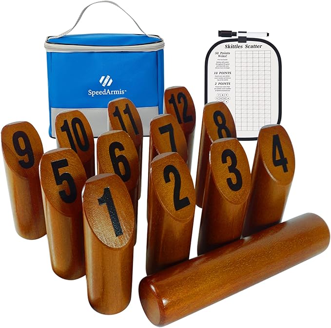 Wooden Throwing Game - 12 Numbered Block Toss Games Set with Scoreboard & Carrying Case, Indoor Tailgating Bowling Yard Activity‌ for Teens Adults Family