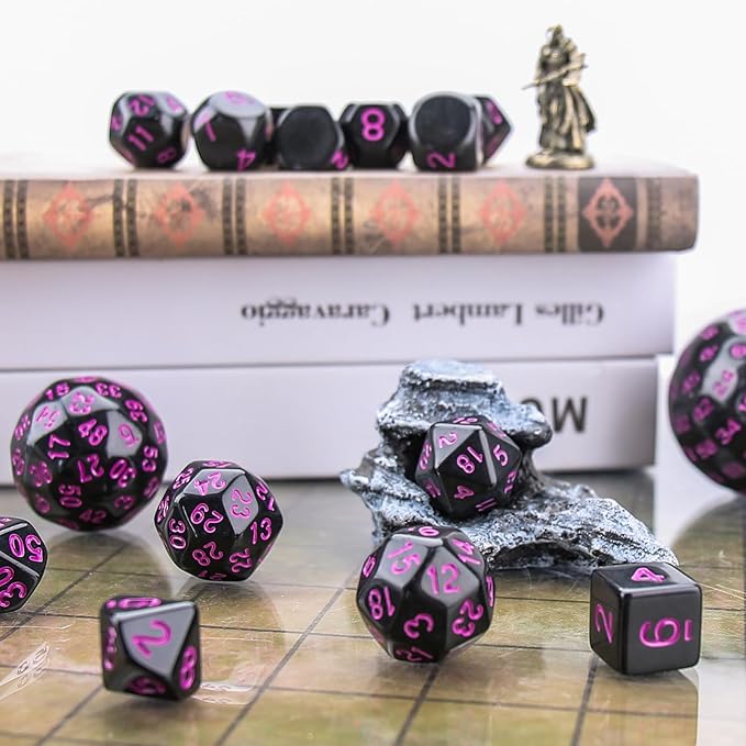 Coyeekn DND Dice 15 Pieces Polyhedral Dice D3-D100 with Dice Bag for Role Playing Table Games (Black & Purple)