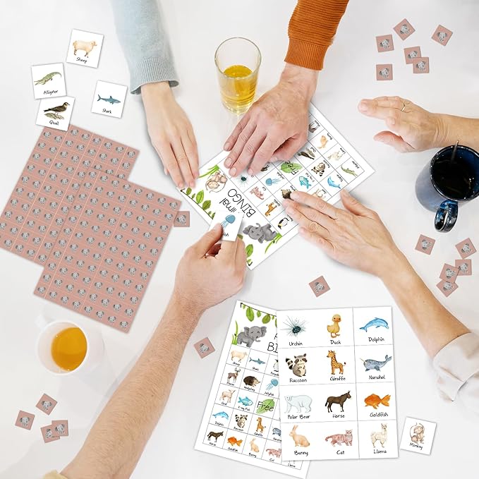 Ziyouza Jungle Animals Bingo - Birthday Party Games, 24 Players Bingo Games for Tropical Summer Jungle Theme Birthday Party Family Party Activity -09