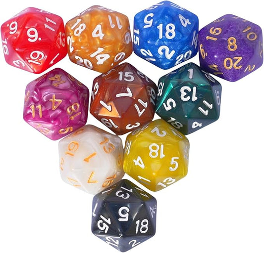 10PC D20 Polyhedral Dice Set 22mm for DND RPG MTG Table Games (Pearl Color Dice)