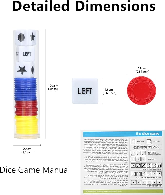 3 Pack Left Dot Star Right Dices Chips Game Set Plastic Dot-Right-Star-Left Dices and Chips Game Fun Multiplayer for Travel Party Activity