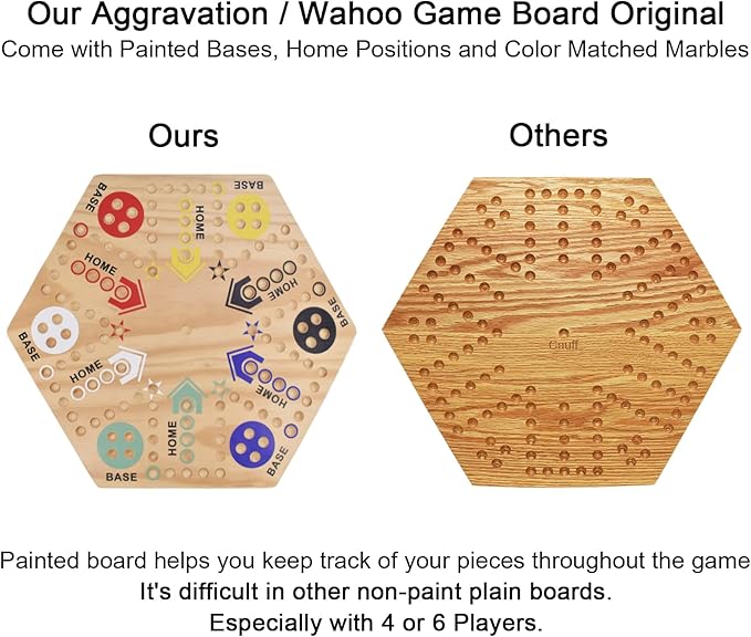 Original Marble Game Wahoo Board Game 24-Inch Double Side Painted Wooden Fast Track Board Game for 6 Player and 4 Player, 6 Colors 36 Glass Marbles 8 Dice for Family Game Night, Friends Party