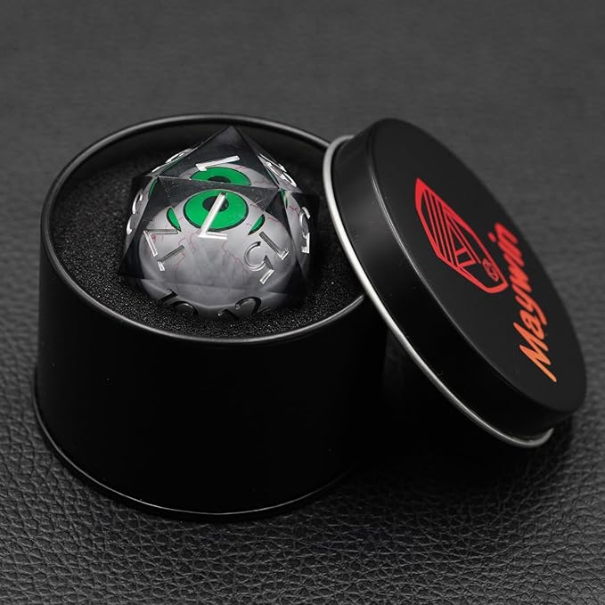 Dungeons and Dragons DND Dice D20, Moving Eyeball Liquid Core Dice Set D&D 33MM Oversized D20 Single Sharp Edge Resin dice with Gift Case, Polyhedral Dice for Role Playing Game