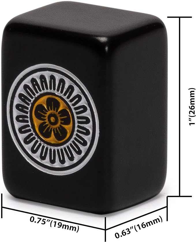 Yellow Mountain Imports Japanese Riichi Mahjong Set - Black Standard Size Tiles and Vinyl Case - with East Wind Tile, Set of Scoring Sticks, & Dice