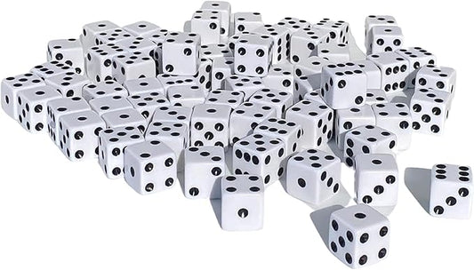 MR CHIPS D6 Standard 16 mm Opaque Dice with Pip Dots - 100 Pack - White