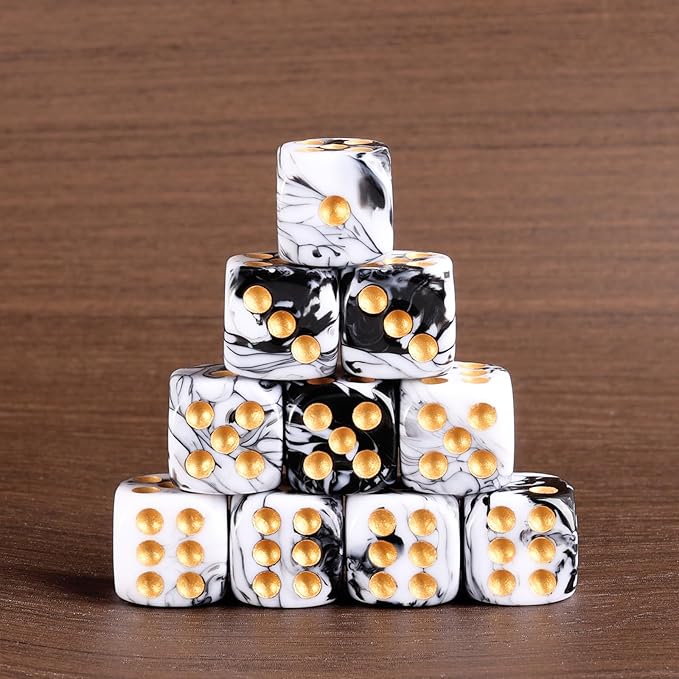 24 of Pack 16MM 6 Sided Dice Set,Two Colours D6 Game Dice Set, 6 Sided Standard Dices for Yahtzee, Bunco or Teaching Math,with Portable Dice Pouch(Black and White)