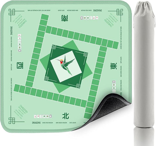 Mahjong Mat with Non-Slip & Noise Reduction, 32.4x32.4 Inch Waterproof Mahjong Mat for Table, Stitched Edges, Game Instructions, Foldable Neoprene Game Mat for Mahjong/Board Games/Card Games