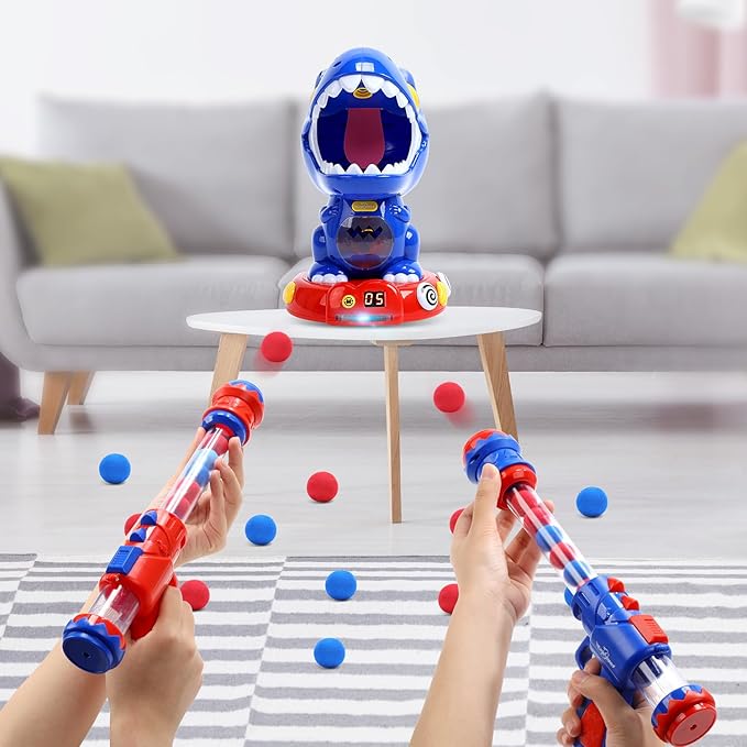 EagleStone Movable Dinosaur Toys for Kids 5-7, Spaying & Auto Scoring, Dino Shooting Target Game with 2 Pump Guns, 48 Foam Balls, Sound, Fun Gift for Boys & Girls, Party Favor