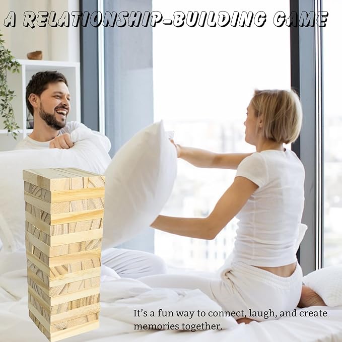 Lust Tower, Tumble Blocks Game for Adults, Valentine 48Pcs Couples Date Night Wood Stacking Game Blocks for Girlfriend, Boyfriend, Newlywed, Wife or Husband