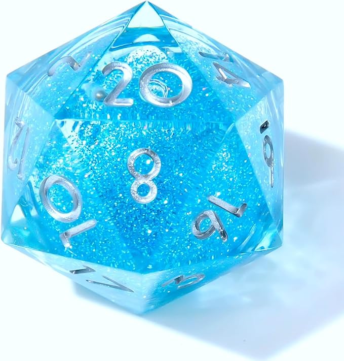 Single Liquid core D20 Dice-22MM 20 sideds Resin Sharp Edged Resin Dice for Dungeons and Dragons, RPG, Polyhedral D&D Dice, Roleplaying Games MTG Table Games(Teal)