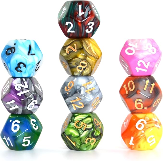SmartDealsPro 10-Pack D4 D6 D8 D10 D12 Multi Colored Polyhedral Dice for for Dungeons and Dragons DND RPG MTG Table Games (Double Color, D12)