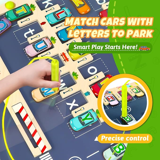 Magnetic Alphabet Maze Letter Puzzle Board, NOWRICH Montessori Toys for 2 3 4 5 Years Old Boys Girls, Magnet Alphabet Learning Car Parking Maze Toys for Kids 3-5, Easter Birthday Gifts for Toddler