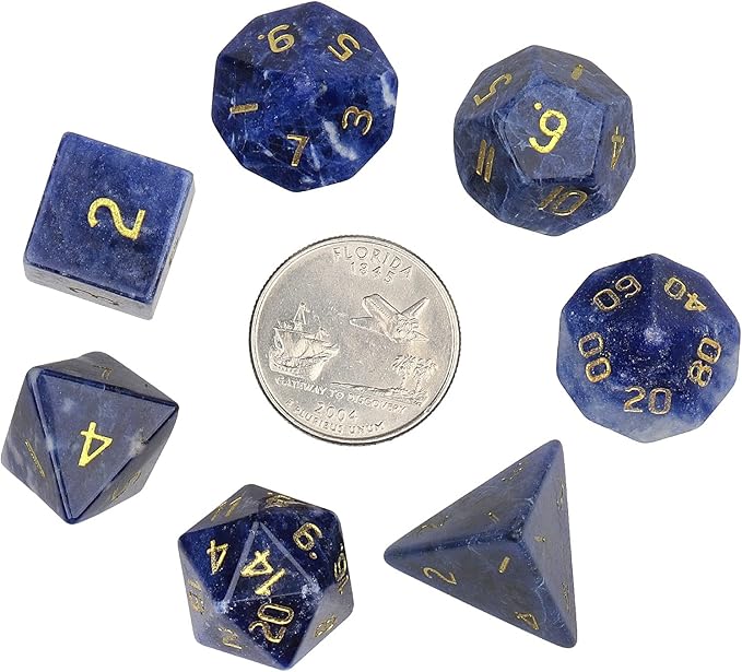 TUMBEELLUWA Engraved Crystal Stone Polyhedral Dice Set for RPG MTG Dungeons and Dragons Table Game 7 Pieces DND Board Game Dices with Pouch, Sodalite