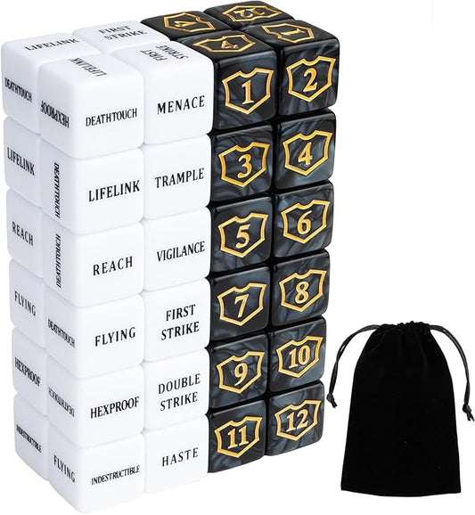 48 Pieces Shield MTG Dice Counters Ability Keywords Counter Dice Life Tokens D6 Creature Dice Set for Magic The Gathering, MTG, TCG, Card Games Accessories