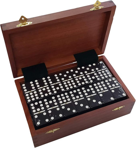 Double 9 Domino Set (55 Tiles) Jumbo Tournament Professional Size with Spinners in Dovetailed Sheesham Wood Box (Black)