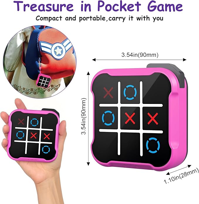 Tic Tac Toe Game, 4 in 1 Handheld Educational Game Machine, Electronic Tic Tac Toe Game for Education and Memory Growth, Home, Toy Board Game for Kids and Adults (Purple)