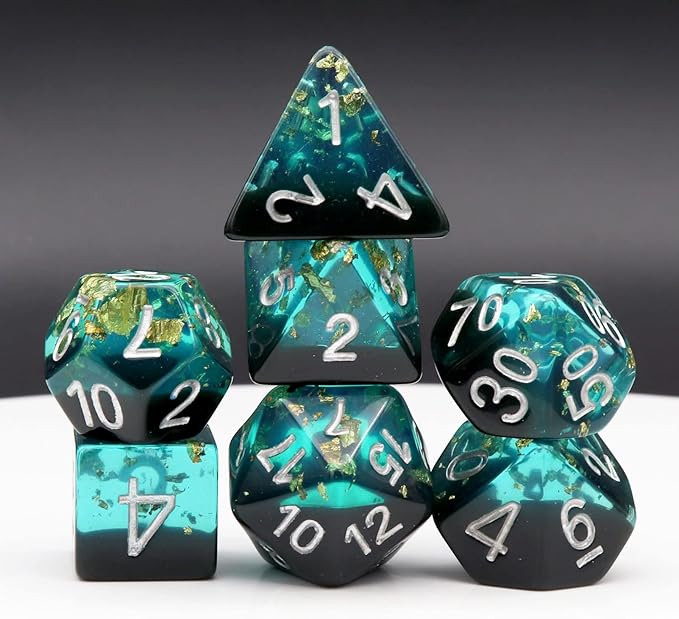 Haxtec DND Dice Set Blue Black Resin Dice Set Gold Foil Flakes D&D Polyhedral Dice for Roleplaying RPG Dungeons and Dragons
