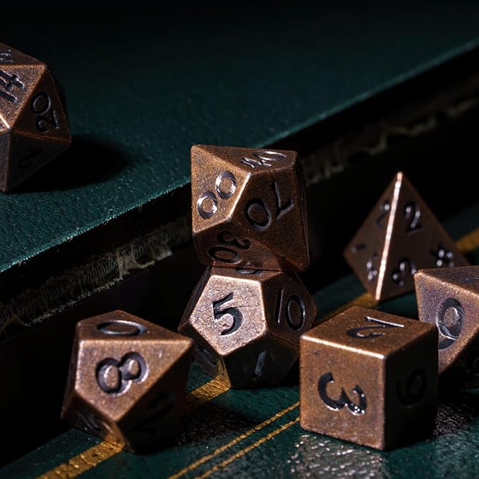 UDIXI 12mm Mini DND Dice Metal Dice Set D&D, 7-Die Polyhedral Dice Set for Dungeons and Dragons Role Playing Game (Copper)
