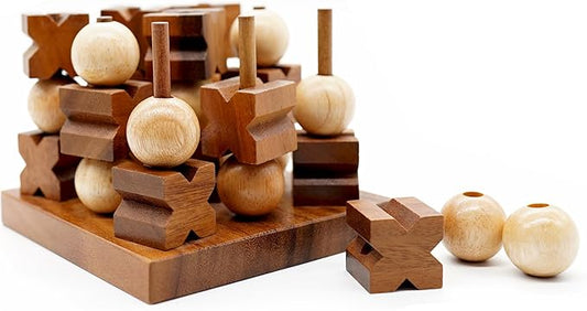 BSIRI 3D Wooden Tic Tac Toe - Rustic Coffee Table Decor, Unique Gifts for Special Occasions, Fun for All Ages in Strategic Game Night, Family Games, and More