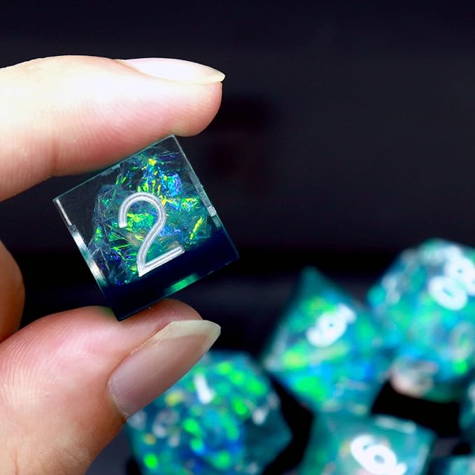 Haxtec DND Dice Set Sharp Edge Resin Dice Iridecent Inclusion with Dice Case Green D&D Dice for RPG Role Playing Games Dungeons and Dragons Gift Galaxy Series