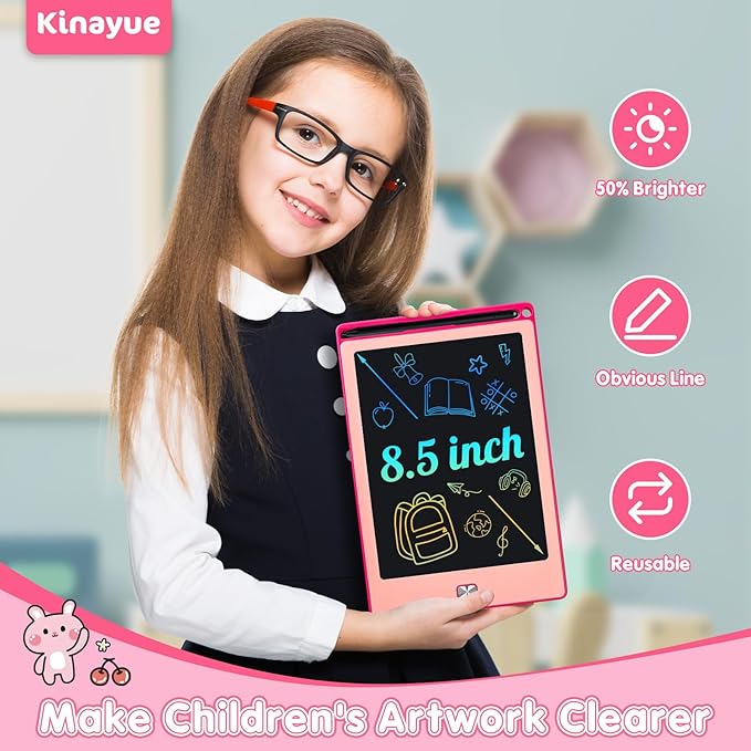 8.5 Inch LCD Writing Tablet for Kids, Reusable Doodle Drawing Board, Colorful Drawing Pad for Toddlers Educational Toys for Boys Girls Travel Essentials Game Toys for 3 4 5 6 Years Old Pink