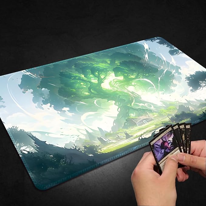 Playmat for MTG, with Free Storage Bags,Game Mat 24 x 14 inches, TCG and Board Game Mat for Cards,Mousepad Desk Mats (Tree 9-Regular)