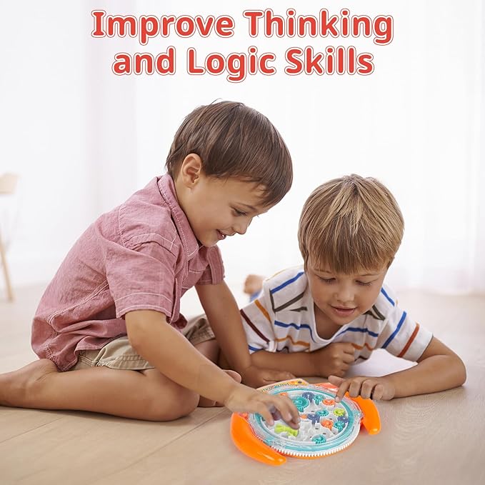 Mind puzzles for Kids ages 3-12, 3D Maze Puzzles, Brain Games, Brain Teasers Gravity Maze Ball Puzzle Toy Gifts, Hard Challenge, Gear Wheel Labyrinth Game Maze with One Steel Marbles - Orange