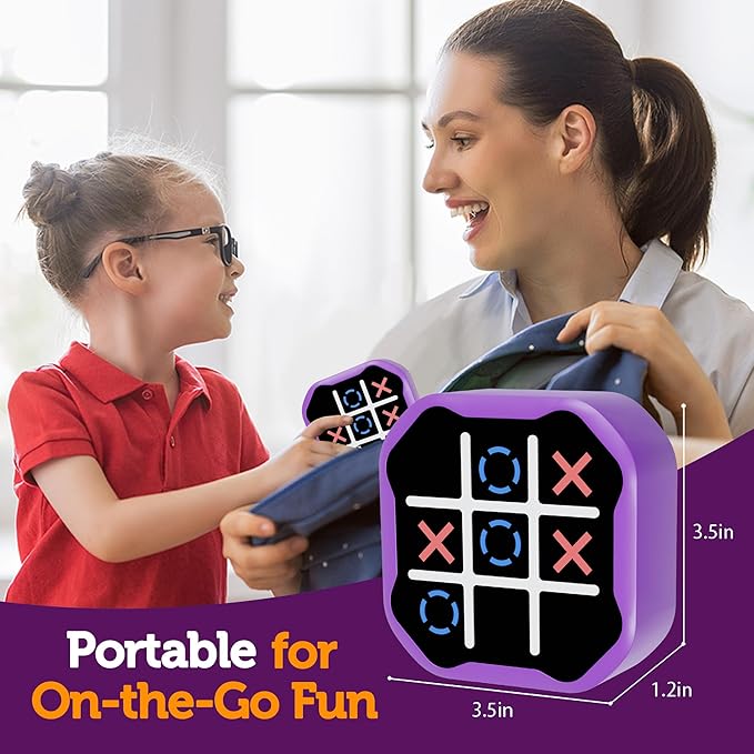 3 in 1 Electronic Tic Tac Toe Game, Handheld Digital Tic Tac Toe Bolt Game with Silent Mode, Portable Learing Toy Gift for Kids & Adults, Purple(One Pack)