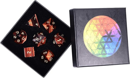 Nupuyai Healing Red Tiger's Eye Crystal D&D Polyhedral Dice Set with Box for Dungeons and Dragons, Set of 7 Table Top Game Dice for RPG MTG Roleplaying Collection
