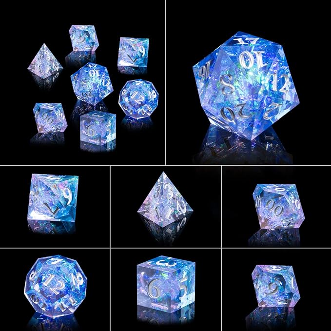 DND Dice Set Resin Sharp Edge Dice Set Handmade 7pcs Polyhedral Dice Set DND RPG MTG Role Playing Game Dice Set D&D Dice with Gift Case for DND Dungeons and Dragon (Violet)