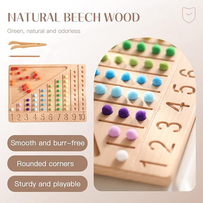 bopoobo Wooden Double-Sided Bead Board with Wooden Alphabet Tracing Board Montessori Color Sorting Toy Math Counting Game for Kids Letter Tracing for Kids Ages 3-5 - Learn to Write