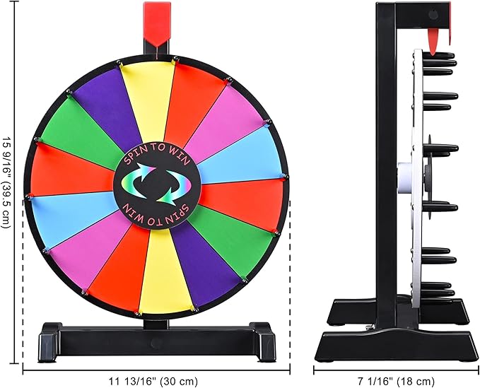 WinSpin 12" Color Prize Wheel Tabletop 14 Slots Heavy Duty Editable Spinning Wheel for Fortune Spinning Game Carnival & Tradeshow, Classic Series