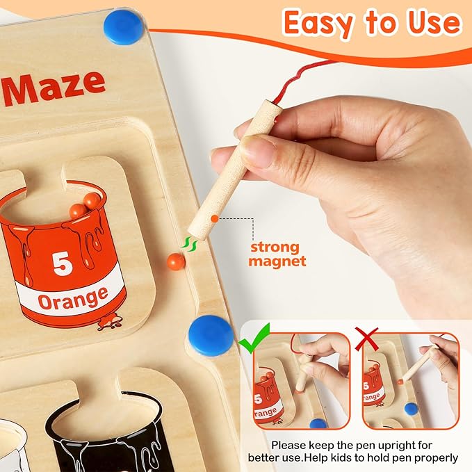 Magnetic Color and Number Maze, Montessori Toys for 3+ Year Old, Wooden Magnet Board Counting & Color Sorting Toddler Activities, Educational Fine Motor Skills Toys Gifts for 3-5 Years Old Boys Girls