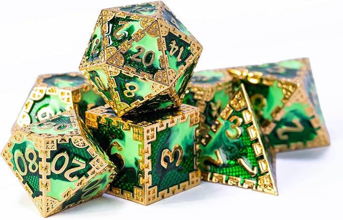 UDIXI Metal Dice Set D&D, 7PCS DND Polyhedral Dice Set Dragon d and d Dice Mint Green for Dungeons and Dragons Role Playing Game RPG and Other Tabletop Game