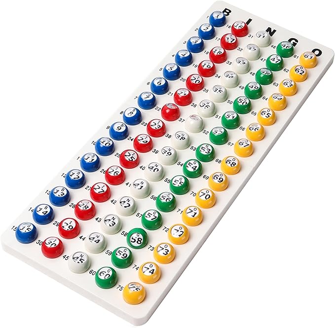 GSE Games & Sports Expert Bingo Master Board & 7/8" Multi-Color Balls, White Bingo Calling Board for Parties, Large Groups, Family Game Night