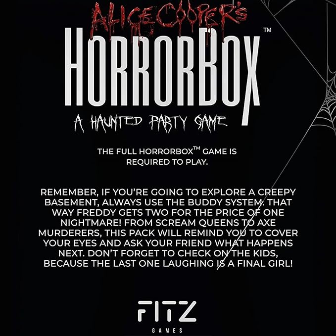 FITZ Alice Cooper's HorrorBox: Slasher Expansion Pack - Fitz Games, 40 Cards, A Haunted Party Game, Card Game of Spooky Questions Answers & Dares, 4-10 for Thrill Seekers Ages 14+