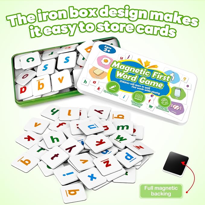 First Word Games,Magnetic Letters & Flash Cards,Phonics Games,Alphabet Learning Toys, Refrigerator Fridge ABC Magnets for Kids,Speech Therapy Toys for Toddler,Spelling for Preschool Classroom