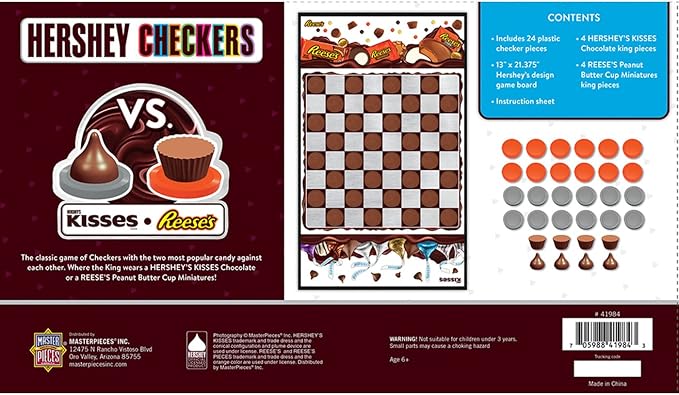 MasterPieces Family Game - Hershey - Kisses vs. Reese's Checkers - Officially Licensed Board Game for Kids & Adults