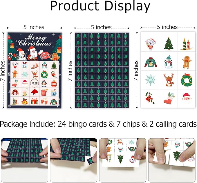 Ziyouza Merry Christmas Bingo Games Cards, Xmas Winter Party Bingo, 24 Players Bingo Games for Family Party Outdoor Trip Activity