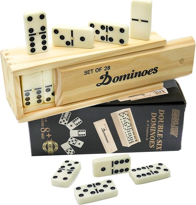 Dominoes Set for Adults and Kids Dominoes Set Double Six in Wine Wooden Case Double 6 Professional Domino Set 28 pcs Standard Domino Set 28 Tiles… (Double 6 Dominoes)