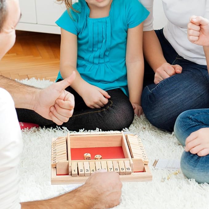 Wooden Shut The Box Game, 10-Number Dice Game for 2-4 Players, for Parties and Friends Gatherings, Classic Tabletop Board Game
