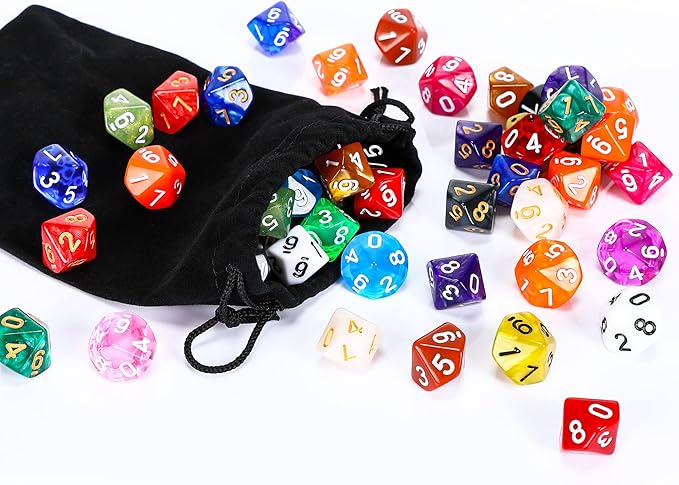 100 Pieces Polyhedral Dice Set with Black Pouch Polyhedral Dice Compatible with RPG MTG Table Games Multi Colored Assortment (10 Sided)