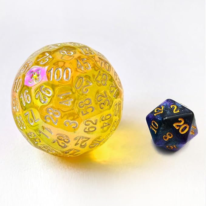 Bescon Dazzling Yellow 100 Sided Dice, Game Dice D100, Polyhedral Solid 100 Sides Dice 45MM in Diameter (1.8inch)