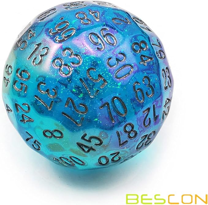 Bescon Dazzling Blue 100 Sided Dice, Game Dice D100, Polyhedral Solid 100 Sides Dice 45MM in Diameter (1.8inch)